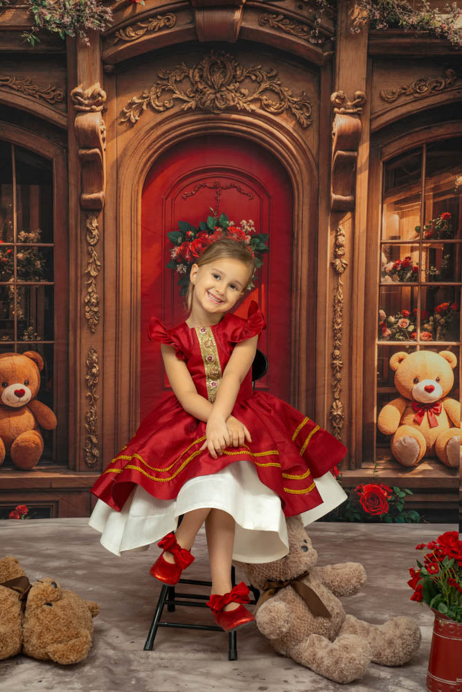 Kate Rotes Flying Sleeve Kinderkleid für Fotografie - Kate Backdrop.de