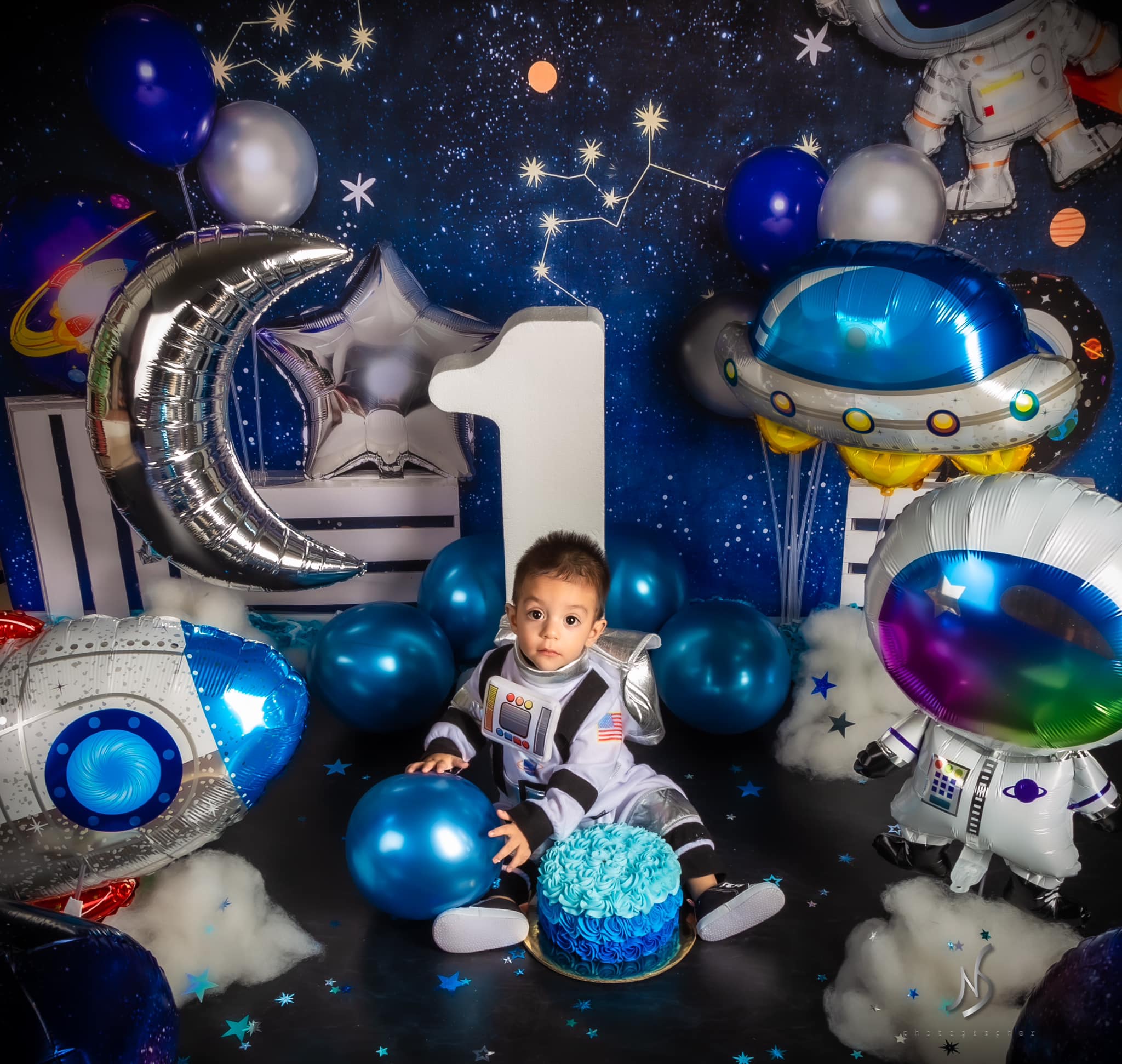 Kate Cake Smash Astronaut Universum Geburtstag Hintergrund von Emetselch - Kate Backdrop.de