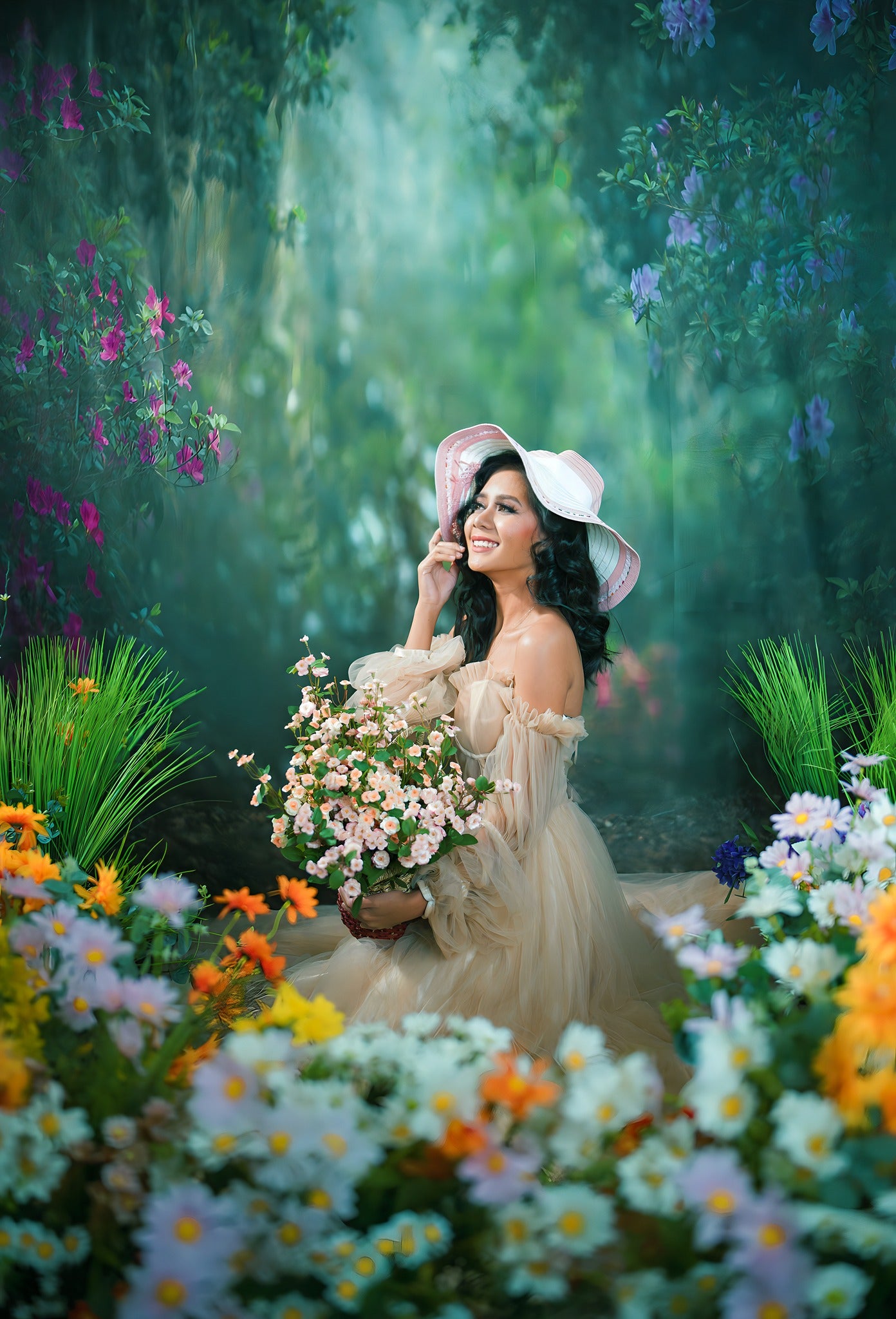 Kate Rosa Blumengarten Frühling Hintergrund für Fotografie von Pine Park Collection - Kate Backdrop.de