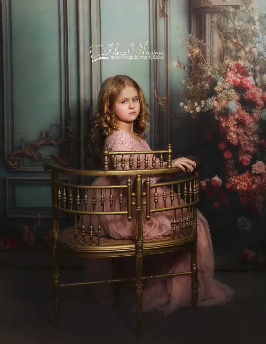 Kate Blaue Tür Rosa Blumenbogen Hintergrund von Emetselch - Kate Backdrop.de