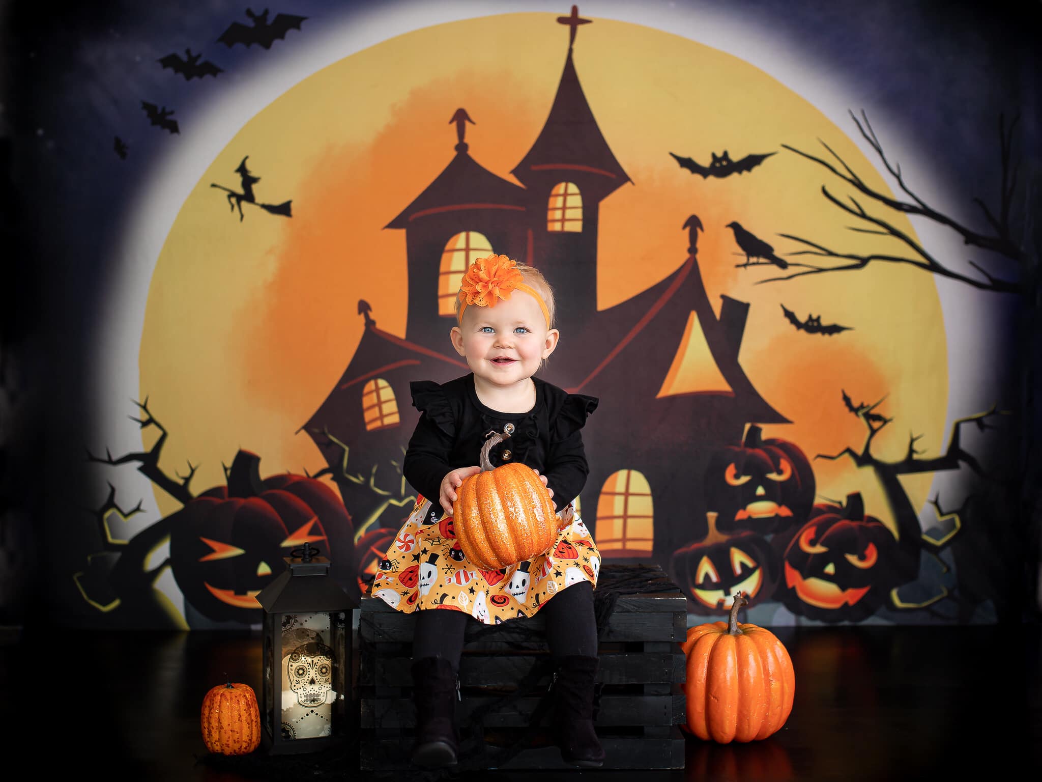 Kate Halloween Hintergrund Kürbisse Hexenhaus Entworfen von Chain - Kate Backdrop.de