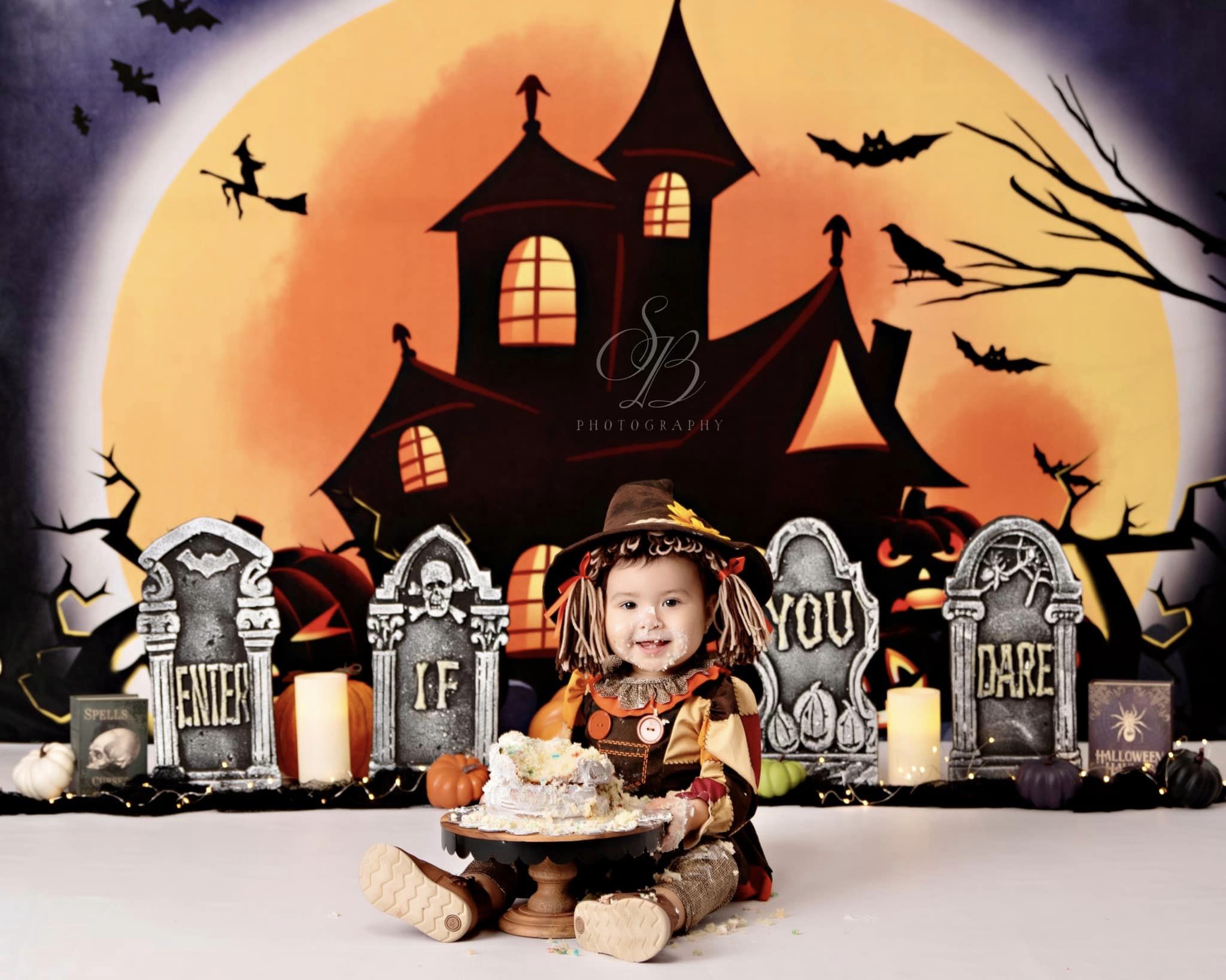 Kate Halloween Hintergrund Kürbisse Hexenhaus Entworfen von Chain - Kate Backdrop.de