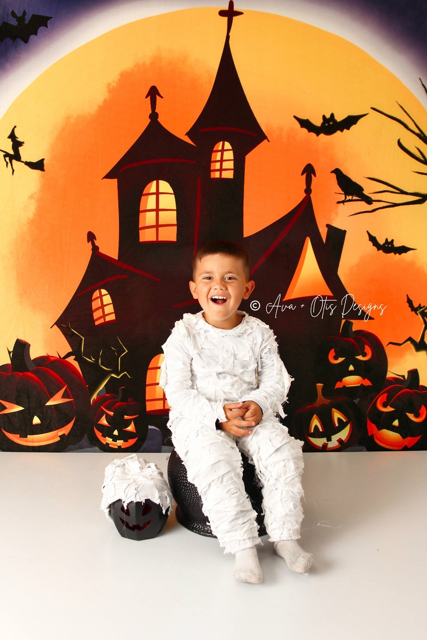 Kate Halloween Hintergrund Kürbisse Hexenhaus Entworfen von Chain - Kate Backdrop.de