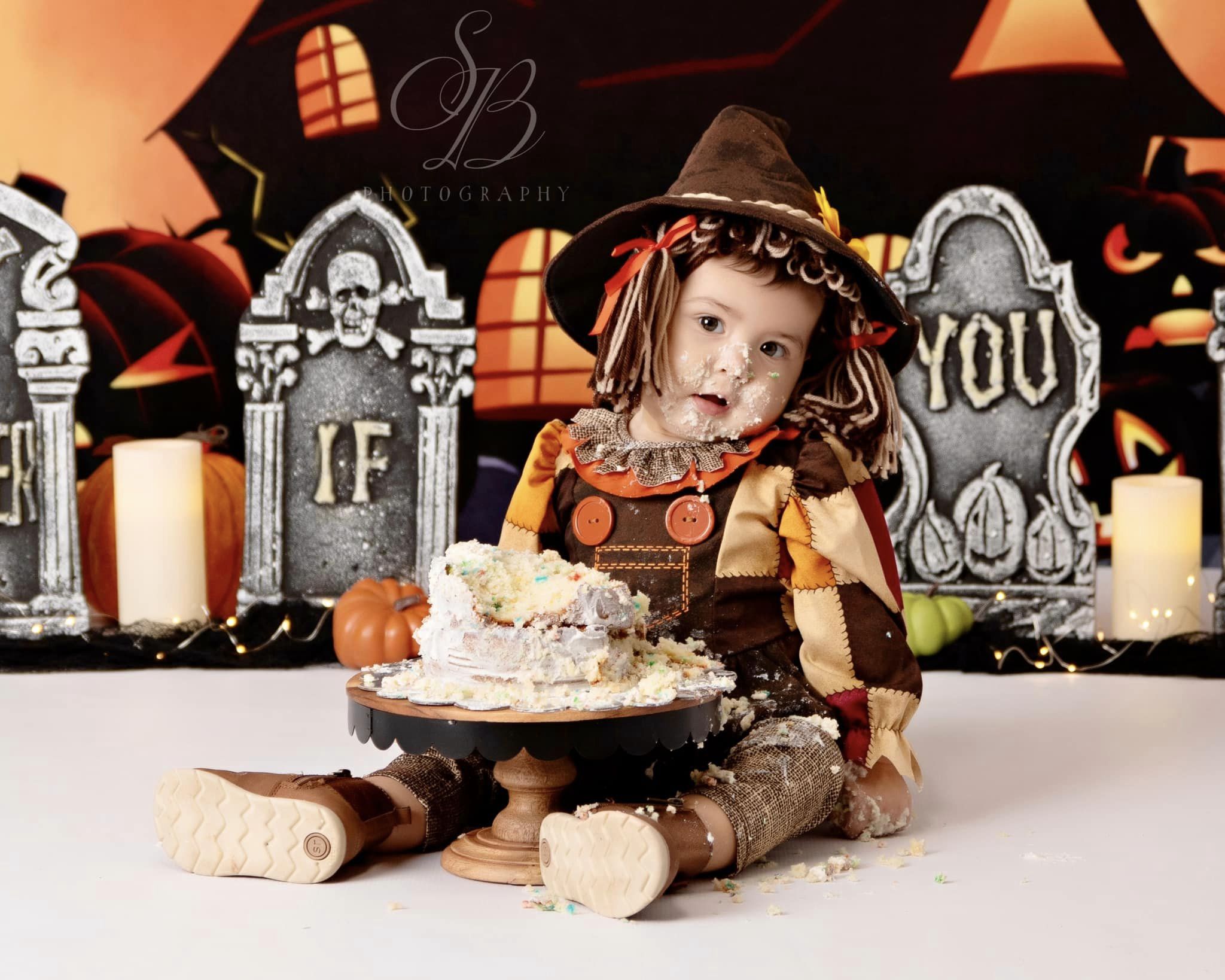 Kate Halloween Hintergrund Kürbisse Hexenhaus Entworfen von Chain - Kate Backdrop.de