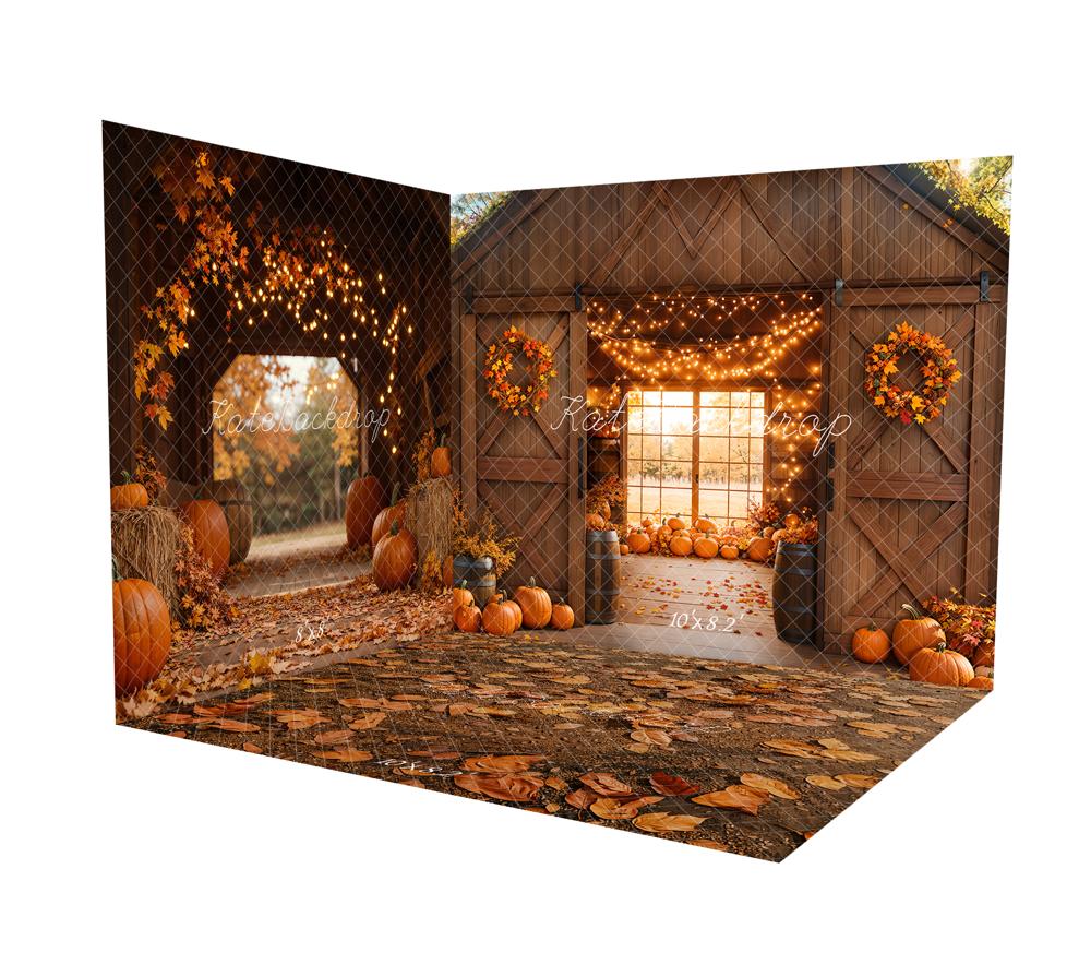 Kate Herbst Holztür Kürbis Scheune Lichter Fenster Zimmer Set(8ftx8ft&10ftx8ft&8ftx10ft) - Kate Backdrop.de