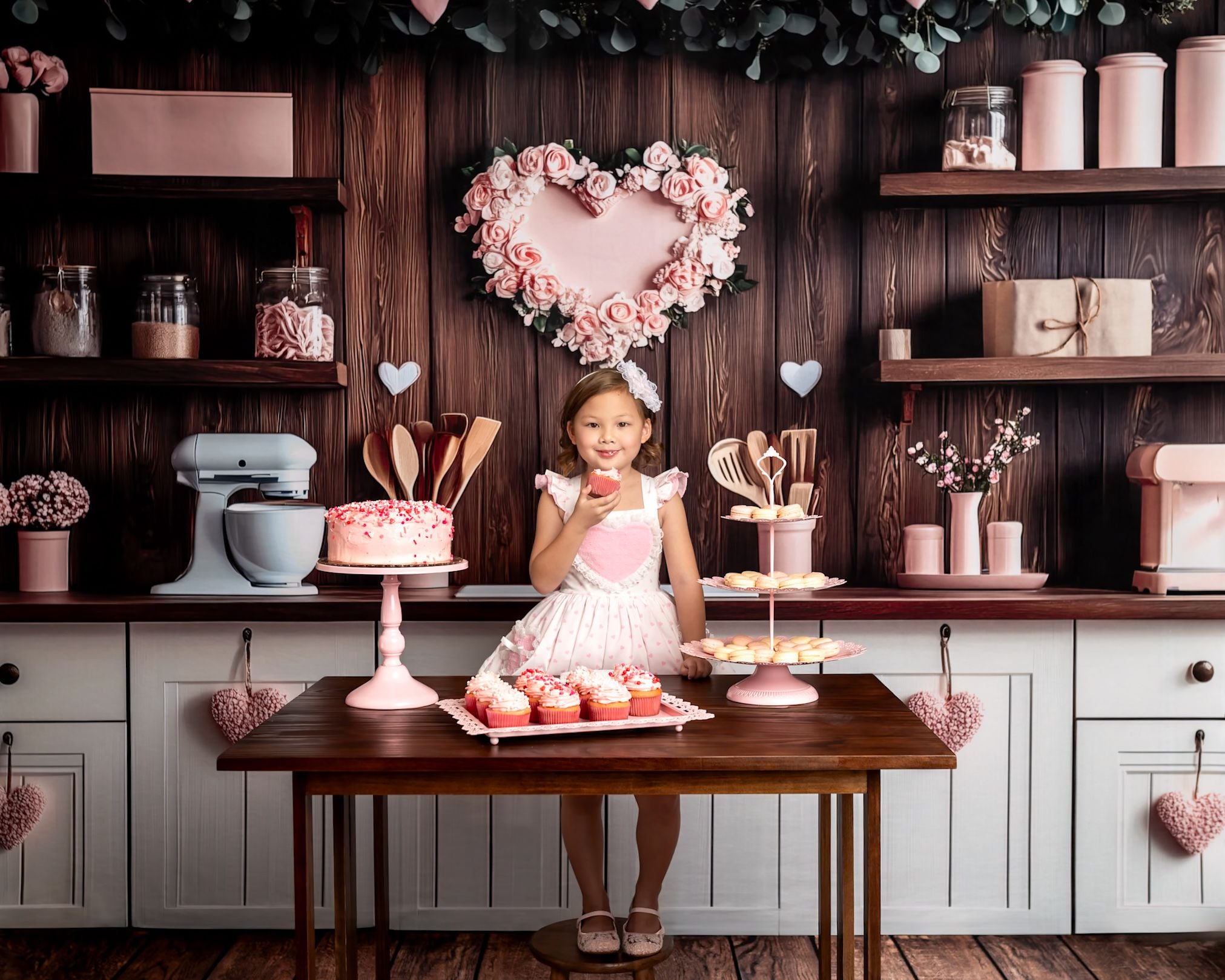 ⚡Blitzangebote #2-Kate Rosa Küchenherzen zum Valentinstag Hintergrund - Kate Backdrop.de