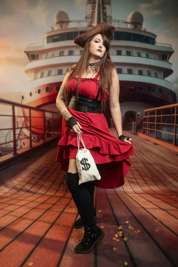 Kate Sommer Seaside Modern Rot und Weiß Kreuzfahrt Braun Holz Hafen Hintergrund Entworfen von Lidia Redekopp - Kate Backdrop.de