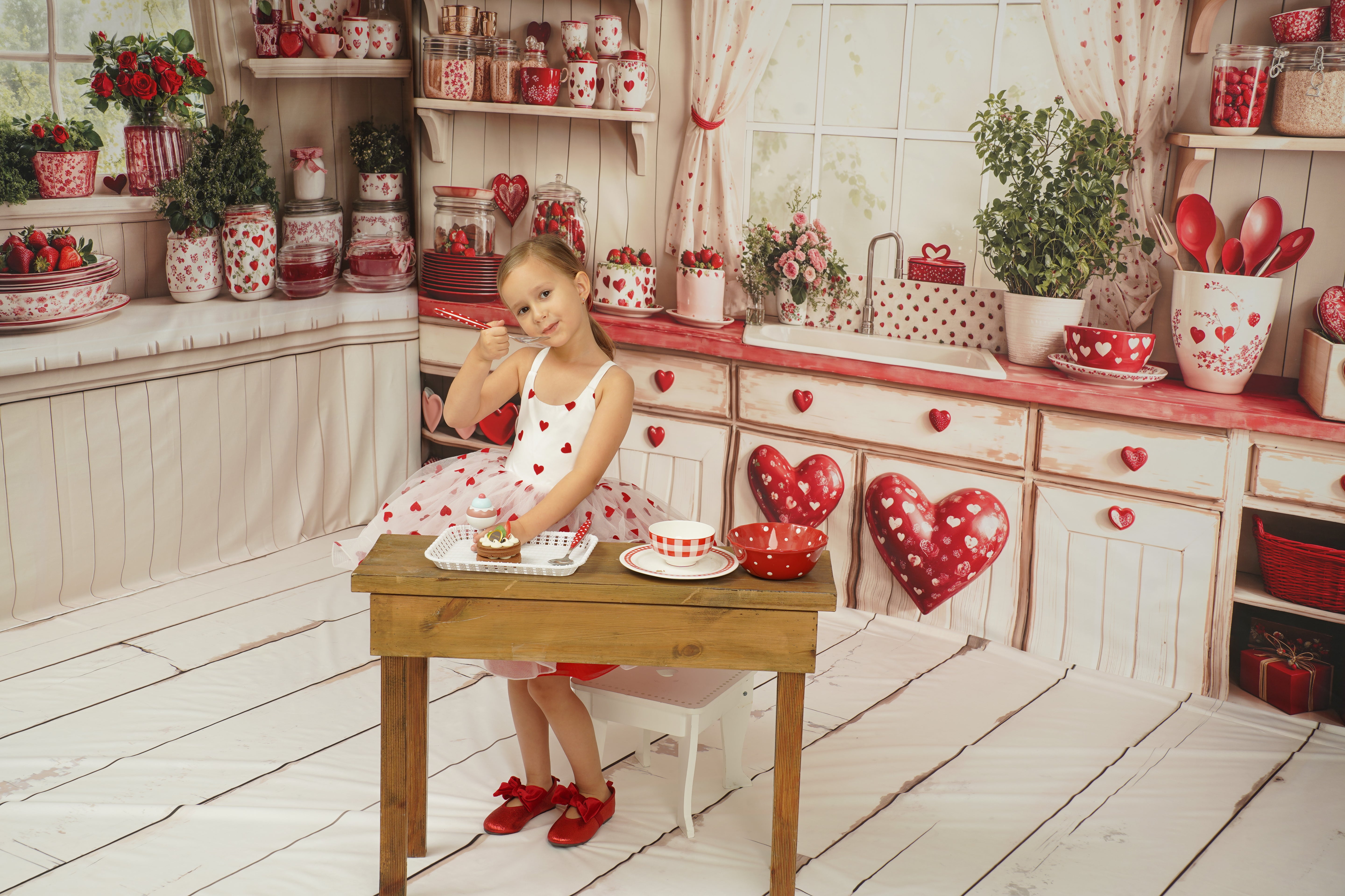 ⚡Blitzangebote #2-Kate Valentinstag Küche Rotes Herz Teller Zimmer Set - Kate Backdrop.de