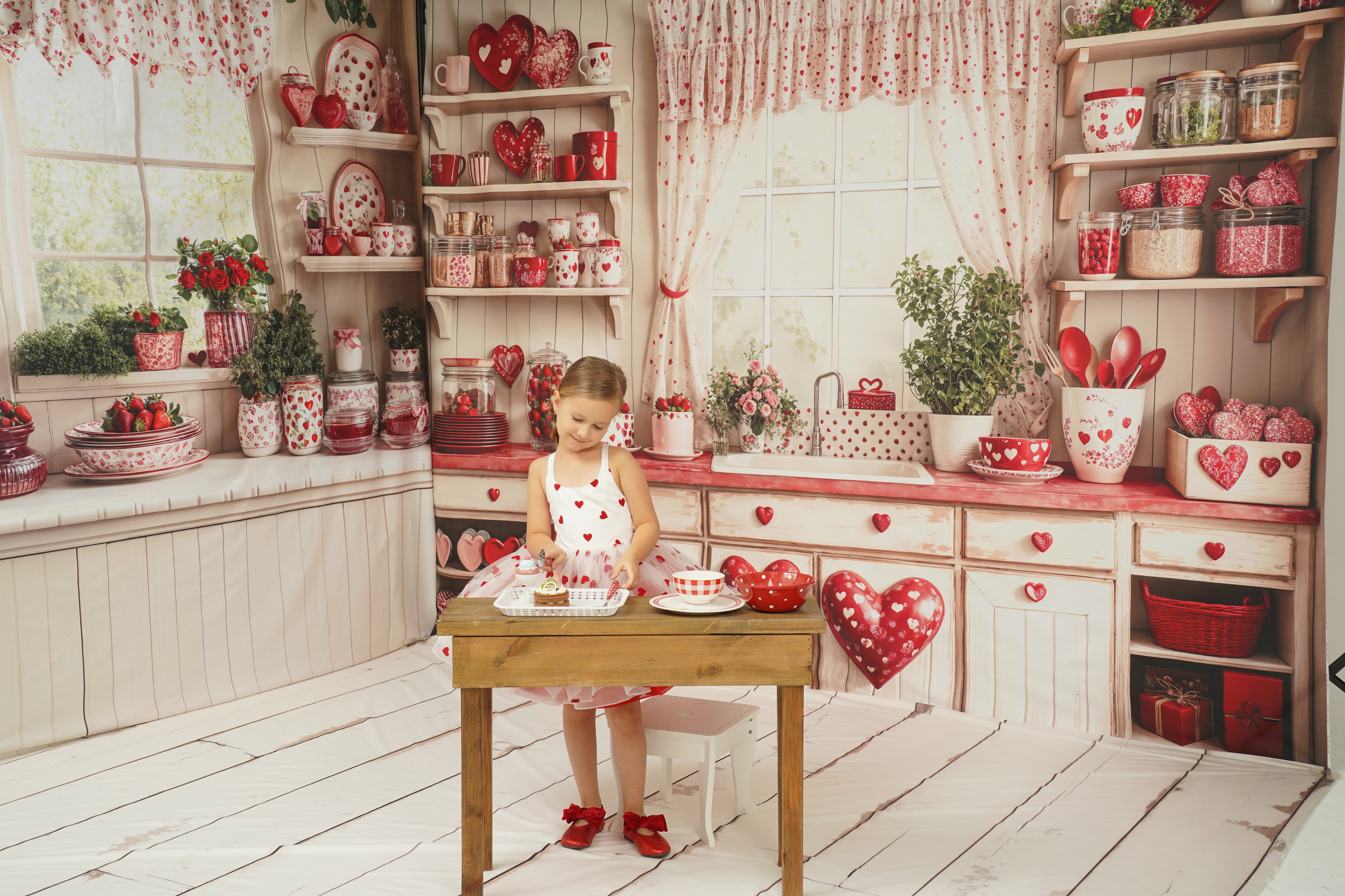 ⚡Blitzangebote #2-Kate Valentinstag Küche Rotes Herz Teller Zimmer Set - Kate Backdrop.de