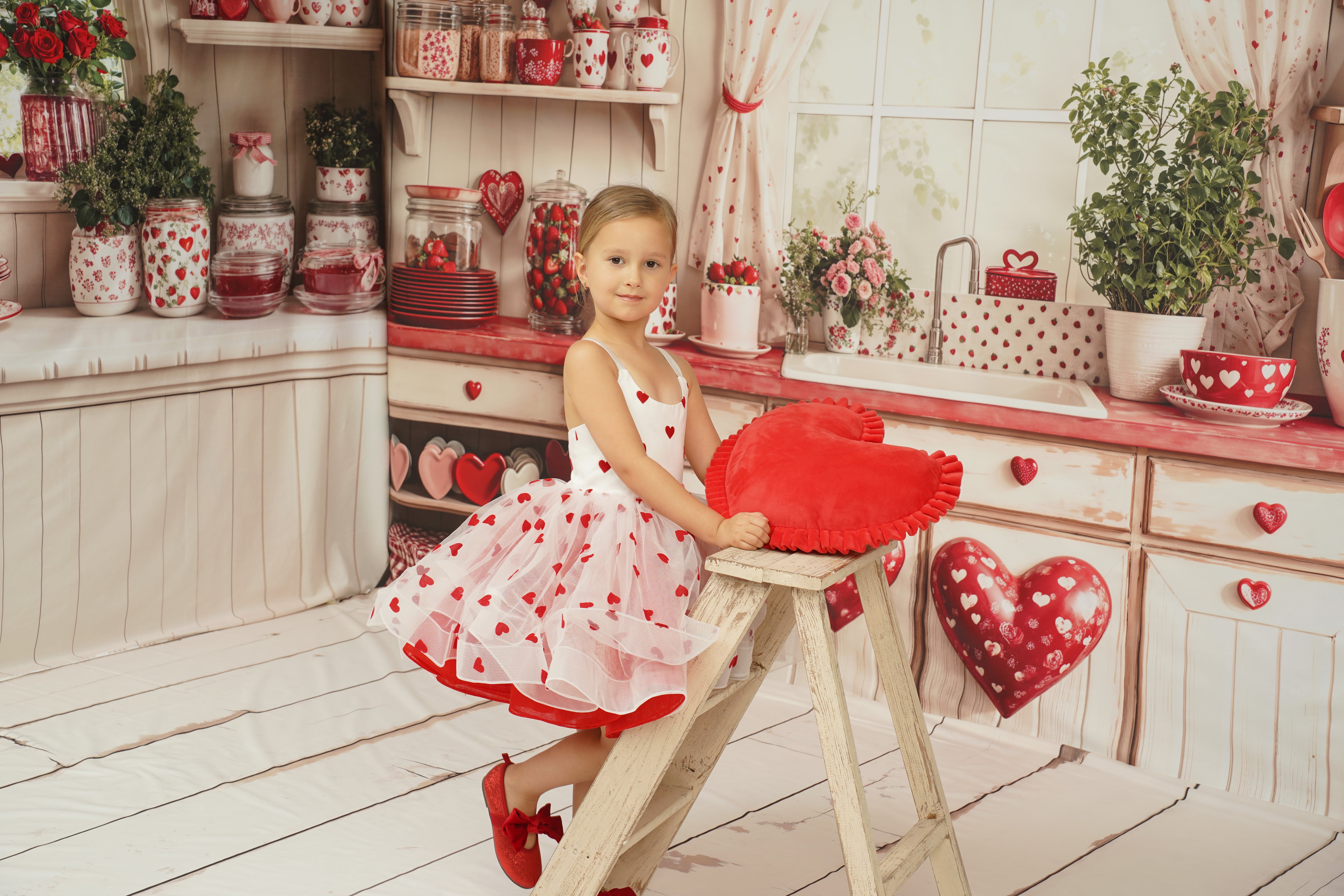 ⚡Blitzangebote #2-Kate Valentinstag Küche Rotes Herz Teller Zimmer Set - Kate Backdrop.de