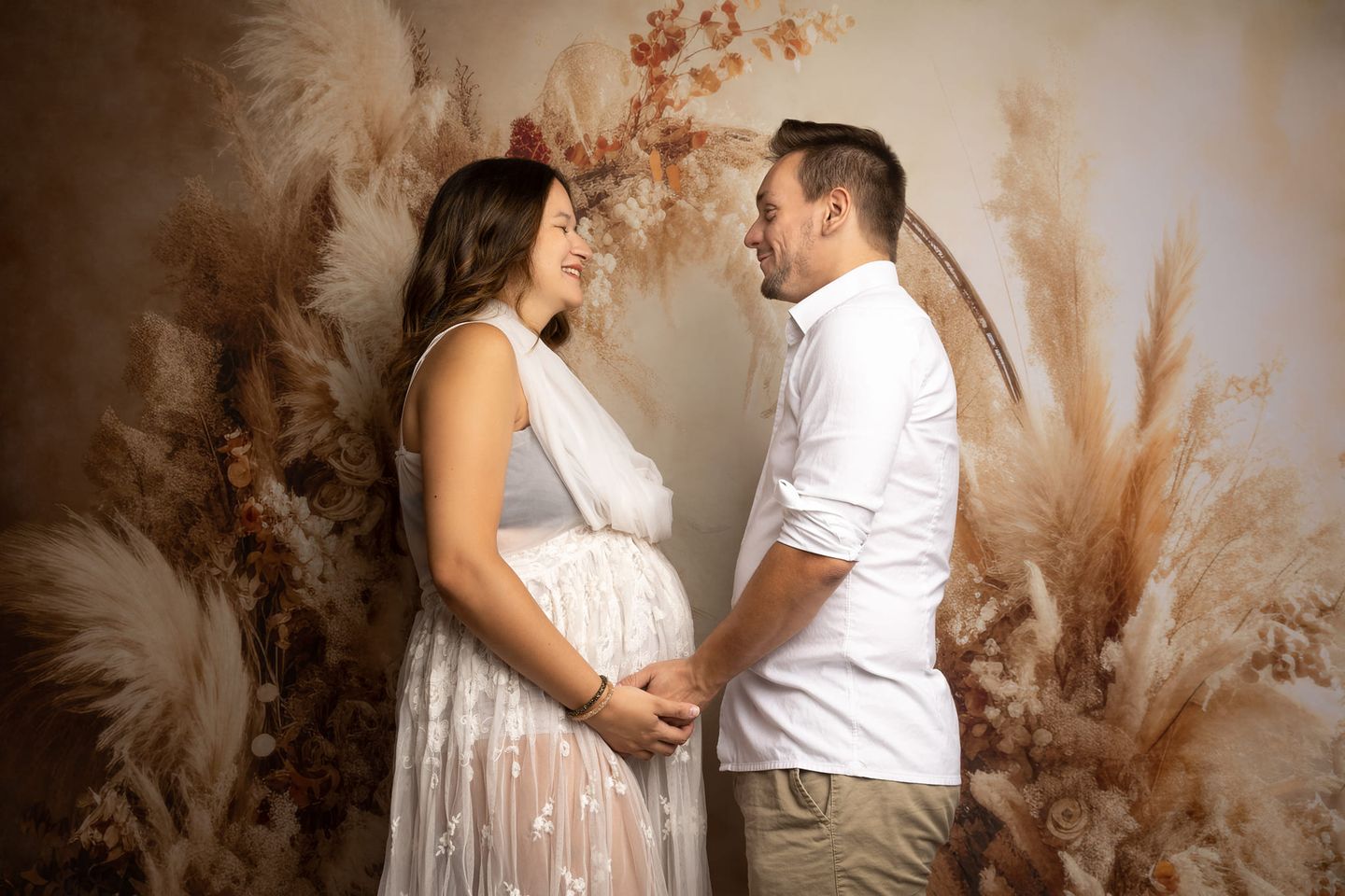 Kate Warm Neutral Boho Getrocknete Blumen Bogen Hintergrund von Mandy Ringe Fotograf - Kate Backdrop.de