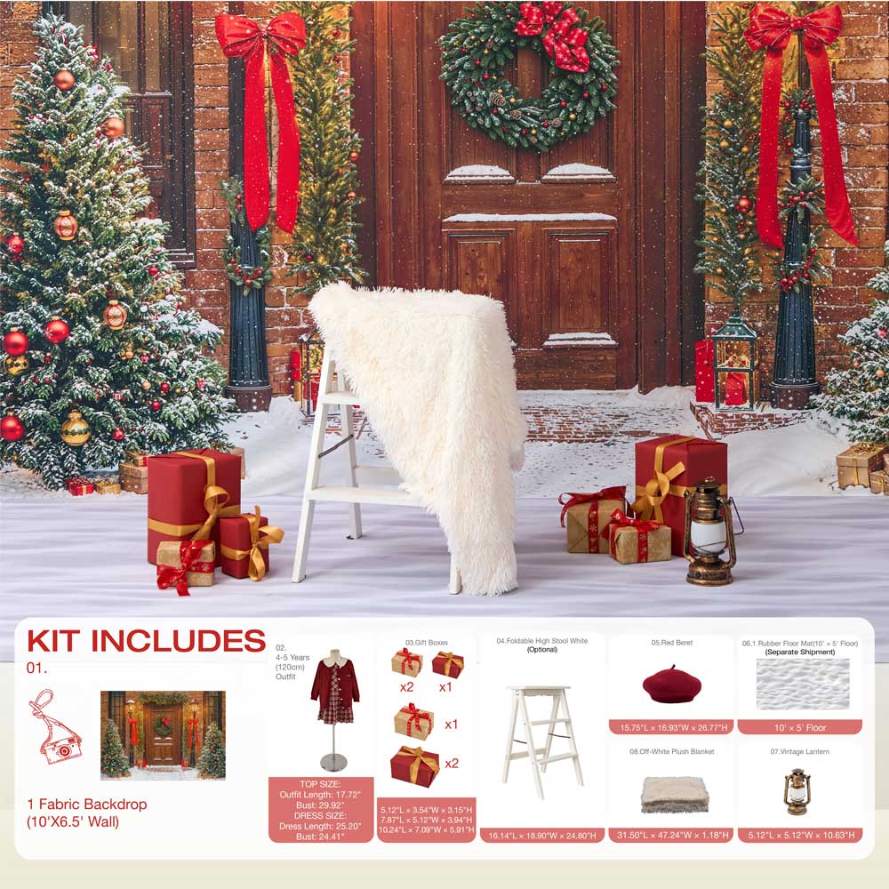 Kate Winter-Weihnachten Baum Rot Front Holztür Kranz Foto Kit - Kate Backdrop.de