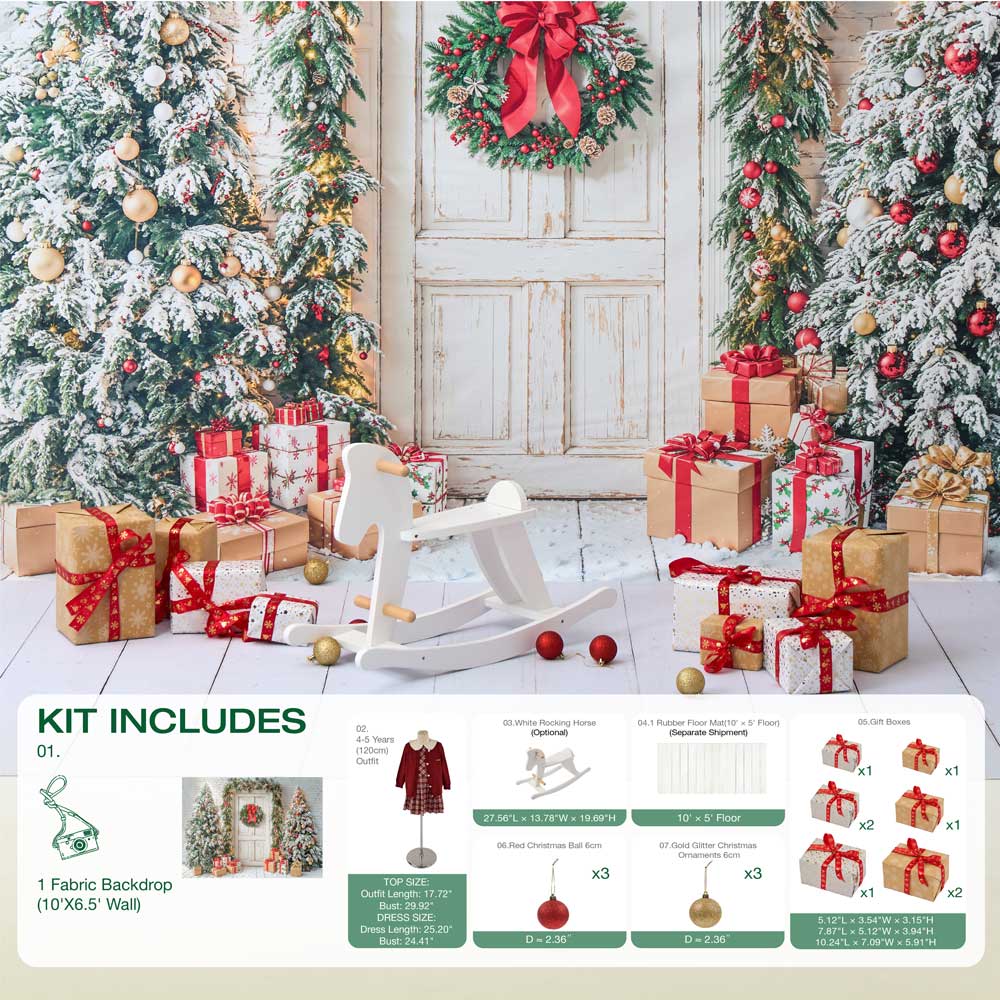 Kate Winter Weiß Front Holztür Weihnachten Baum Geschenke Foto Kit - Kate Backdrop.de