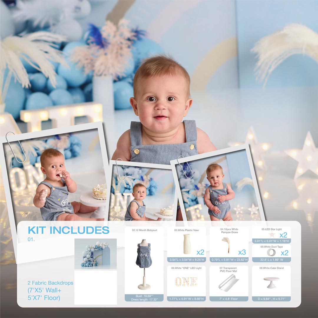 Kate Blau Boho Cake Smash Foto Kit