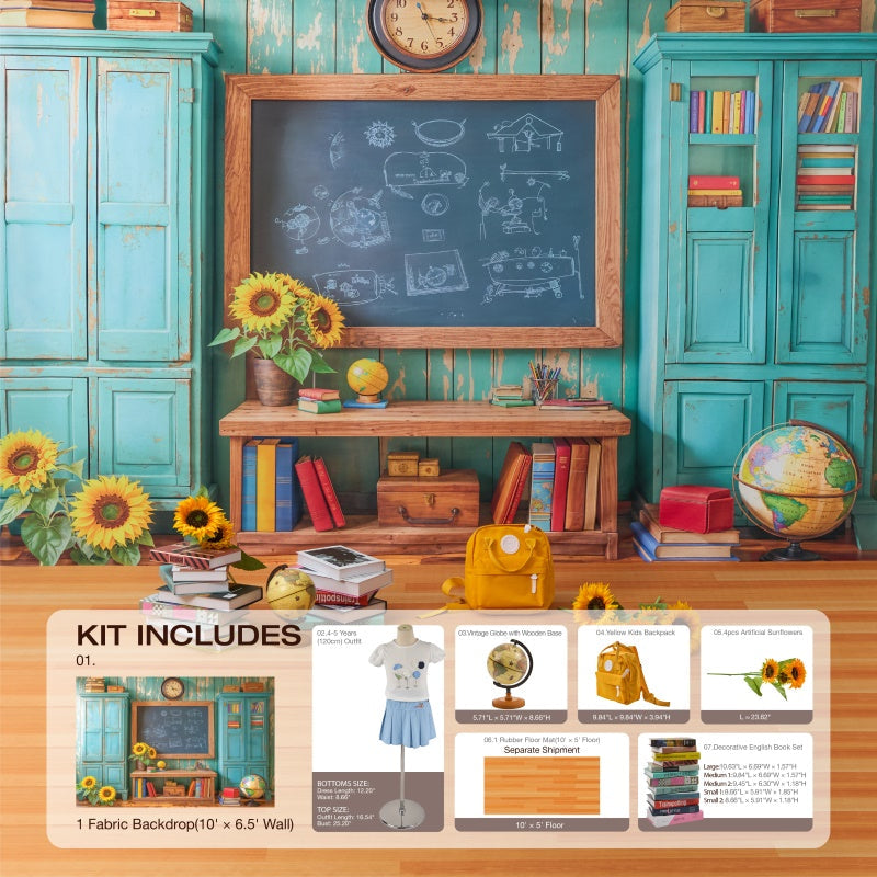 Kate Zurück zu Schule Schultafel Buch Sonnenblume Foto-Kit - Kate Backdrop.de