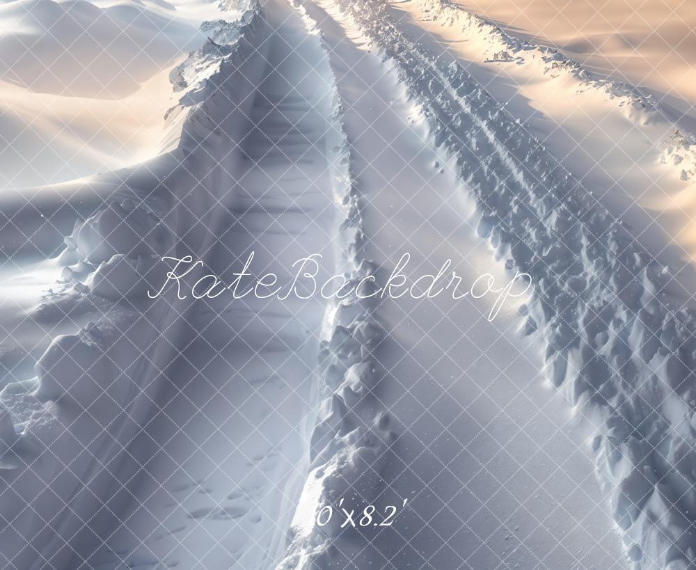 Kate Winter Schneespuren Road Weiß Fleece Hintergrund Entworfen von Emetselch - Kate Backdrop.de