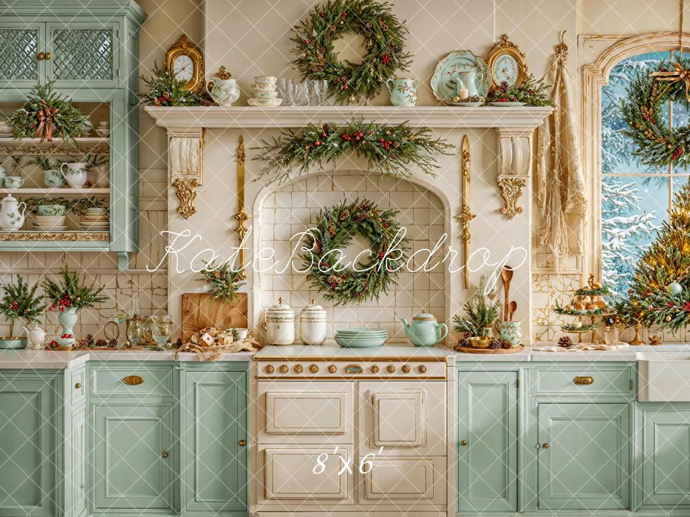 ⚡Blitzangebote-Kate Weihnachten Küche Kränze Vintage Hintergrund Entworfen von Emetselch - Kate Backdrop.de