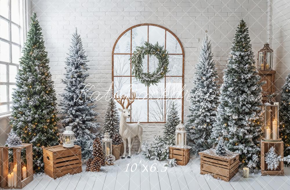 Kate Weihnachten Schneebäume Reh Weiß Hintergrund Entworfen von Emetselch - Kate Backdrop.de
