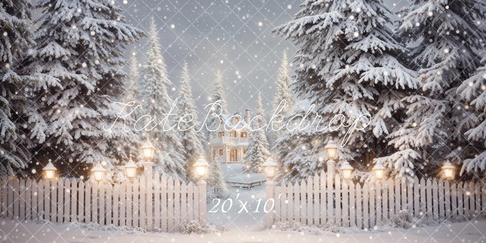 Kate Weihnachten Winterhaus Schneeflocken Weiß Hintergrund Entworfen von Emetselch