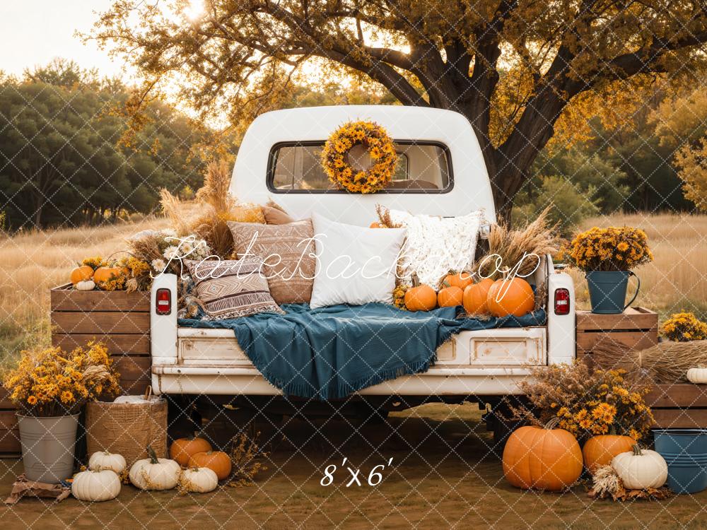 Kate Herbst Pickup Kürbisse Blumen Vintage Hintergrund Entworfen von Emetselch - Kate Backdrop.de