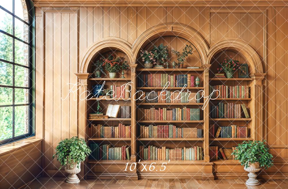 Kate Bibliothek Bücherregal Pflanzen Holz Hintergrund Entworfen von Emetselch
