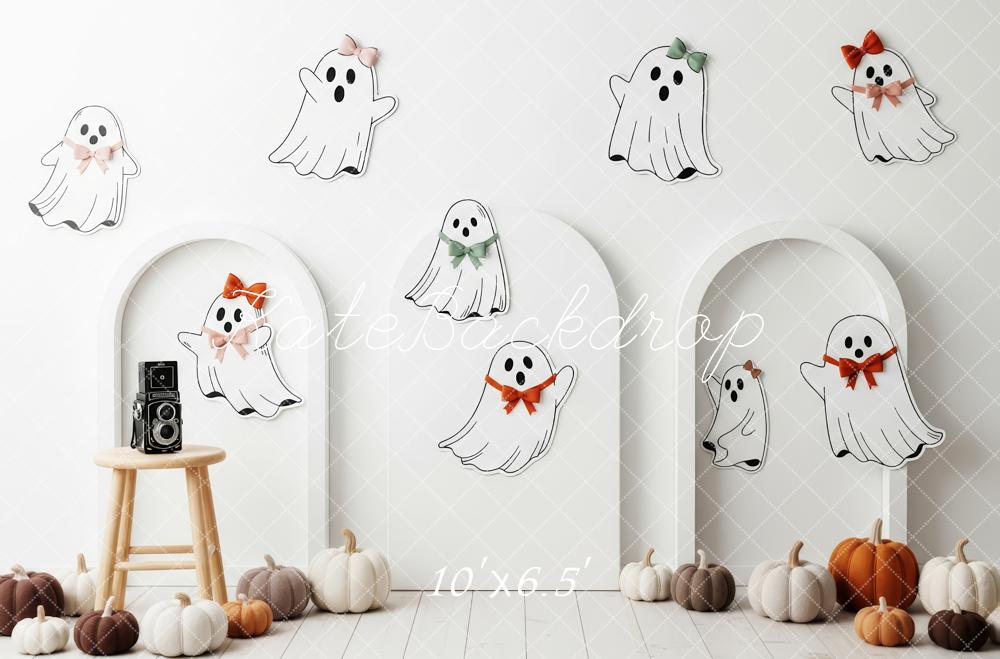Kate Halloween Geister Bögen Weiß Hintergrund Entworfen von Patty Roberts - Kate Backdrop.de