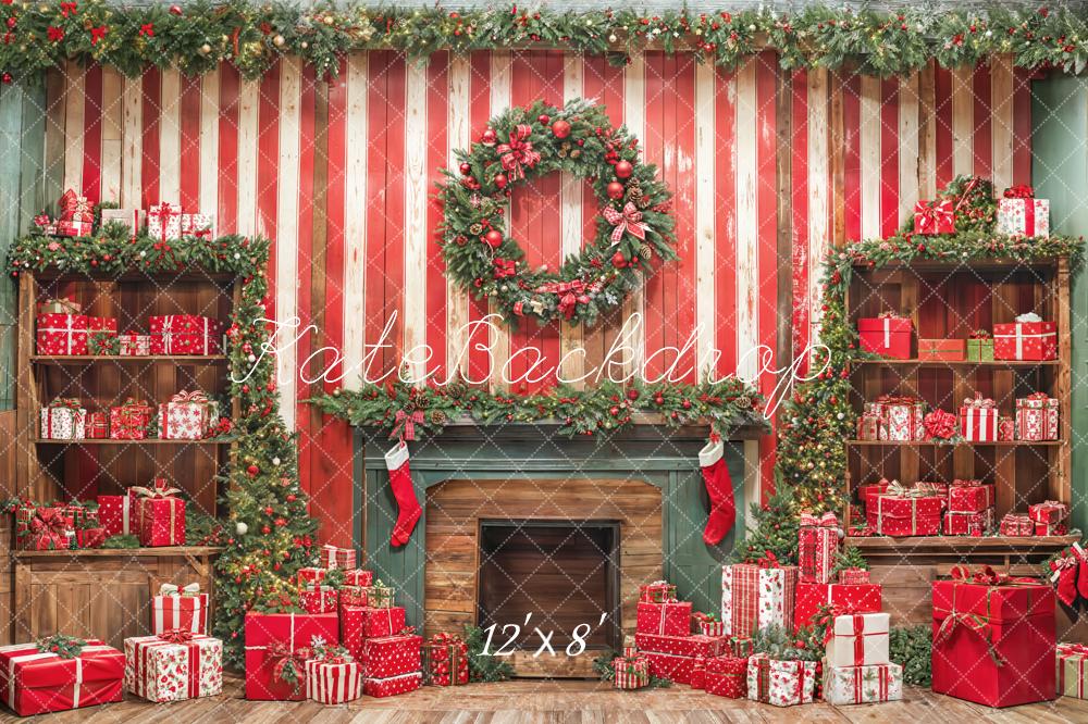 Kate Weihnachten Kamin Geschenke Rot Fleece Hintergrund Entworfen von Emetselch - Kate Backdrop.de