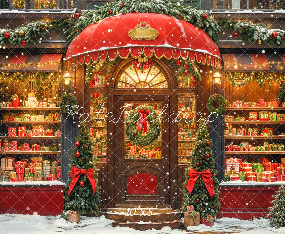 Kate Weihnachten Geschenkladen Tannenbaum Rot Fleece Hintergrund Entworfen von Chain - Kate Backdrop.de