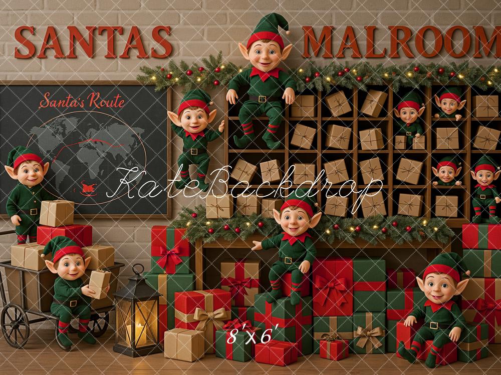 Kate Weihnachten Elfen Geschenke Regal Hintergrund Entworfen von Ashley Paul - Kate Backdrop.de