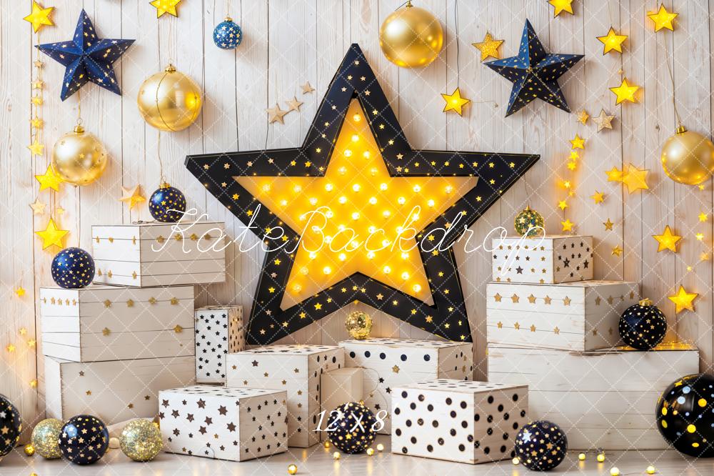 Kate Weihnachten Sterne Geschenkboxen Gold Fleece Hintergrund Entworfen von Emetselch - Kate Backdrop.de