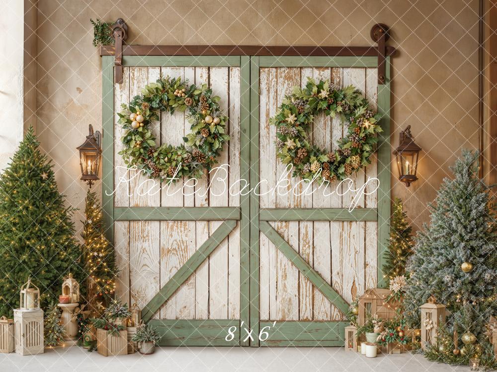 Kate Weihnachten Scheunentor Kränze Vintage Fleece Hintergrund Entworfen von Emetselch - Kate Backdrop.de