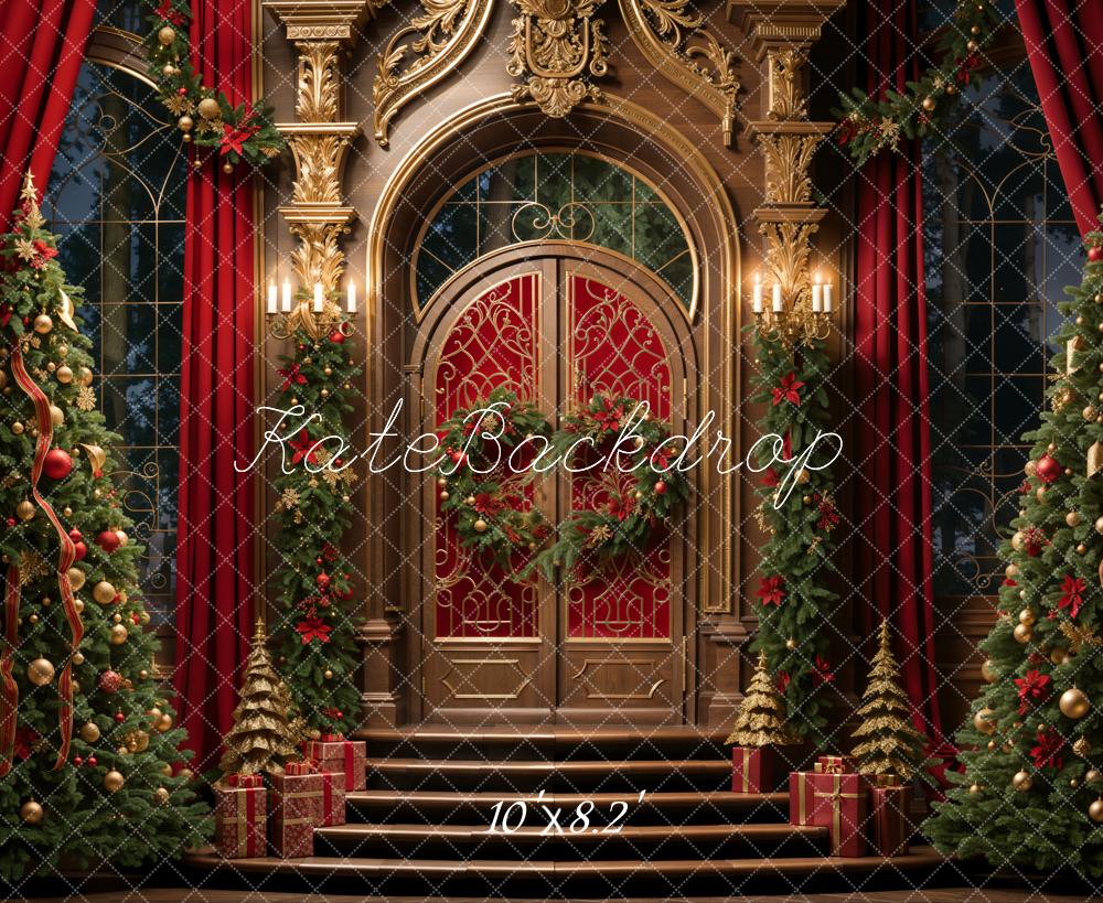 Kate Weihnachten Palast Tür Weihnachtsbäume Rot Hintergrund Entworfen von Emetselch