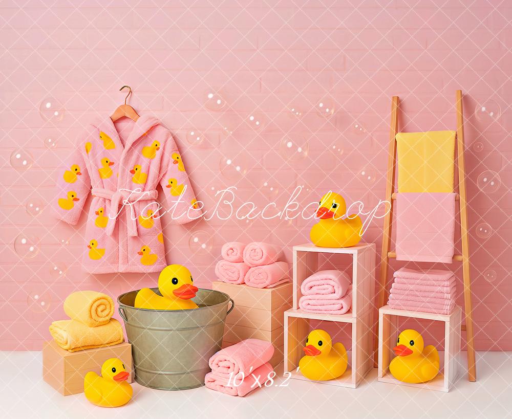 Kate Kinder Badezeit Enten Rosa Hintergrund Entworfen von Ashley Paul - Kate Backdrop.de