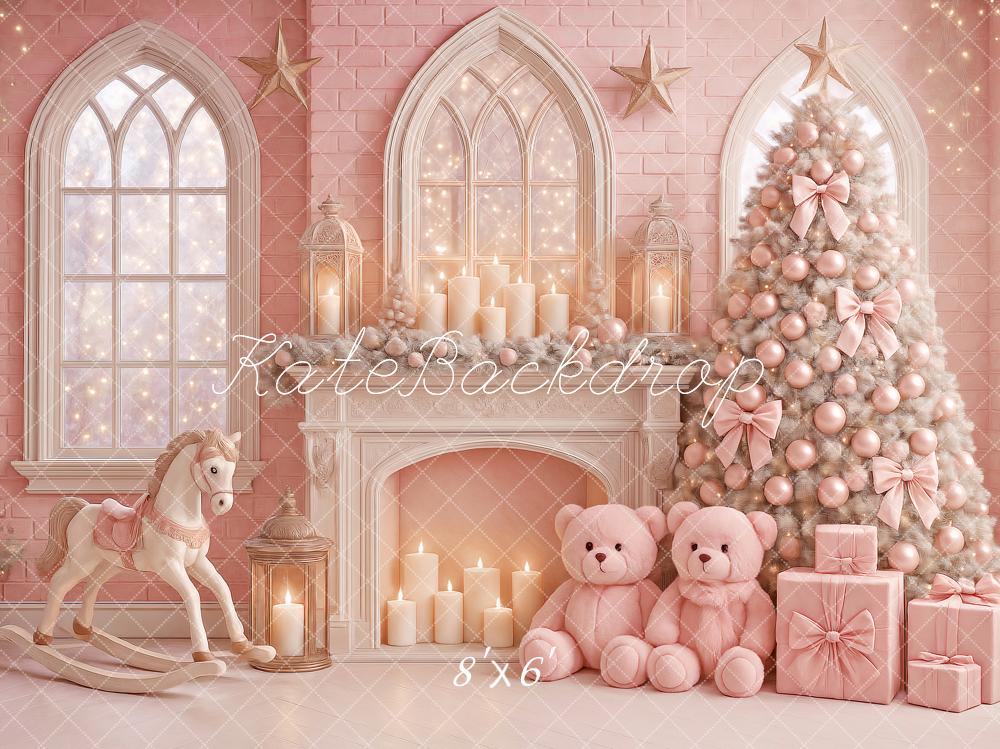 Kate Weihnachten Kamin Weihnachtsbaum Rosa Hintergrund Entworfen von Ashley Paul - Kate Backdrop.de