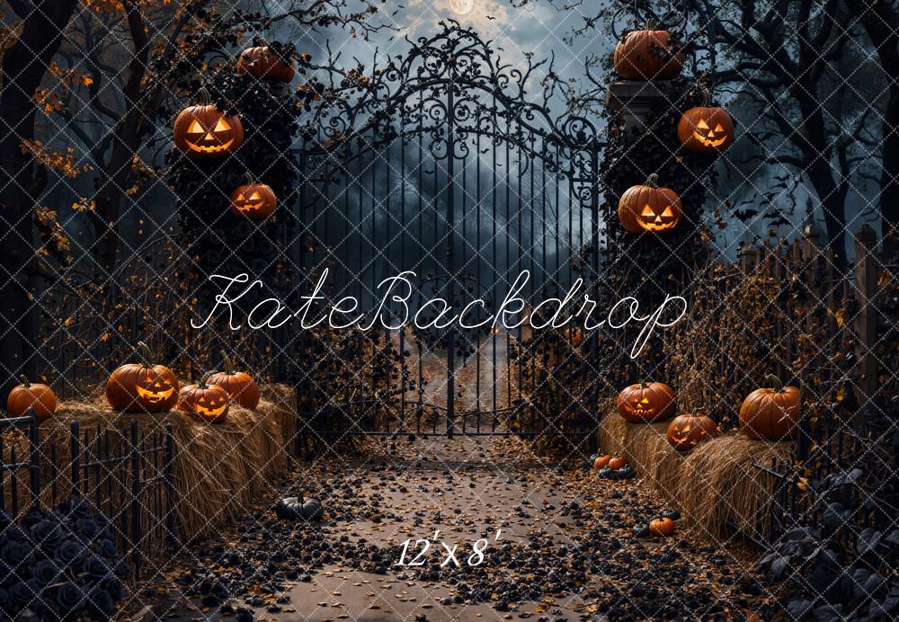 Kate Halloween Kürbisse Eisentor Nacht Fleece Hintergrund Entworfen von Emetselch