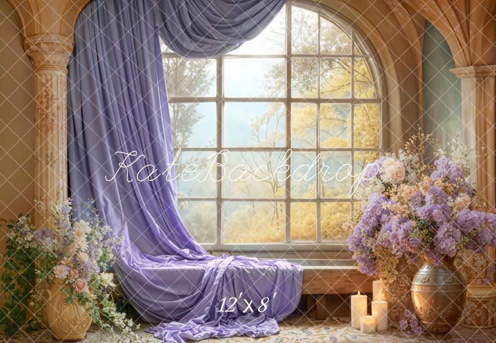 Kate Romantisch Fenster Lila Blumen Fleece Hintergrund Entworfen von Emetselch