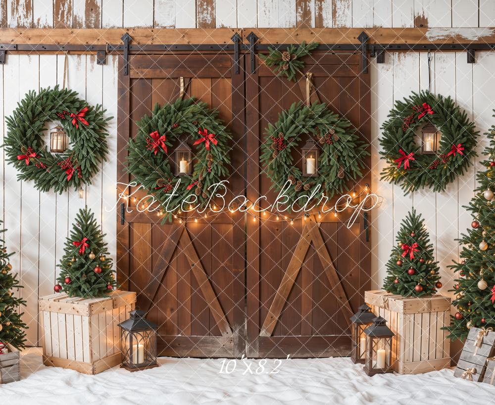 Kate Weihnachten Kränze Tannen Landhaus Hintergrund Entworfen von Emetselch - Kate Backdrop.de