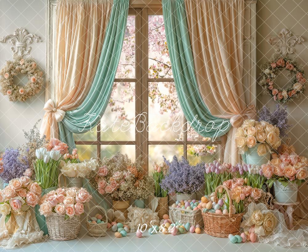 Kate Ostern Fenster Blumen Pastell Fleece Hintergrund Entworfen von Emetselch