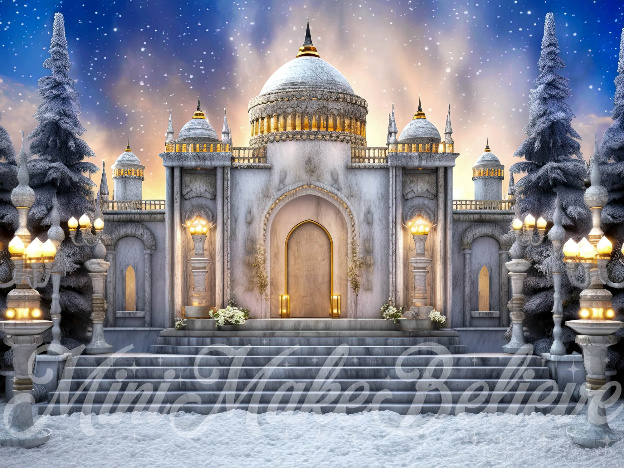 Kate Winter Palast Schnee Märchenhaft Hintergrund Entworfen von Mini MakeBelieve