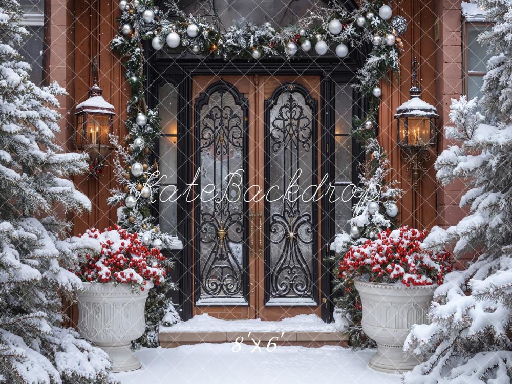 Kate Weihnachten Haustür Kranz Schnee Hintergrund Entworfen von Emetselch - Kate Backdrop.de