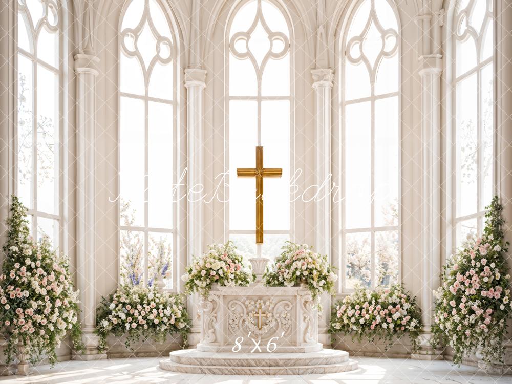 Kate Hochzeit Kirche Kreuz Blumen Elegant Hintergrund Entworfen von Emetselch - Kate Backdrop.de