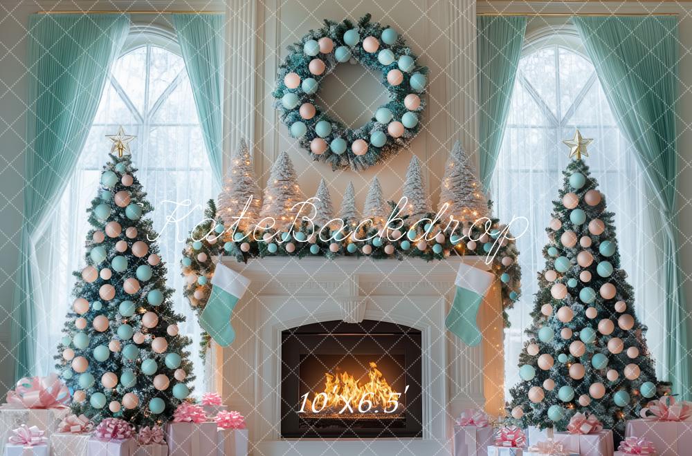 Kate Weihnachten Kamin Weihnachtsbaum Pastell Hintergrund Entworfen von Mini MakeBelieve - Kate Backdrop.de