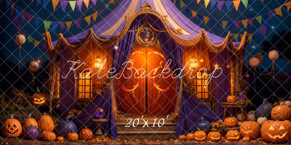 Kate Halloween Zirkuszelt Kürbisse Lichter Hintergrund Entworfen von Emetselch - Kate Backdrop.de