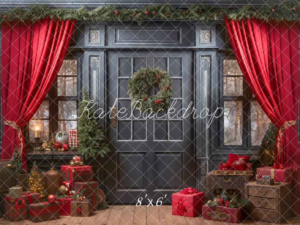 Kate Weihnachten Tür Geschenke Rot Fleece Hintergrund Entworfen von Emetselch - Kate Backdrop.de