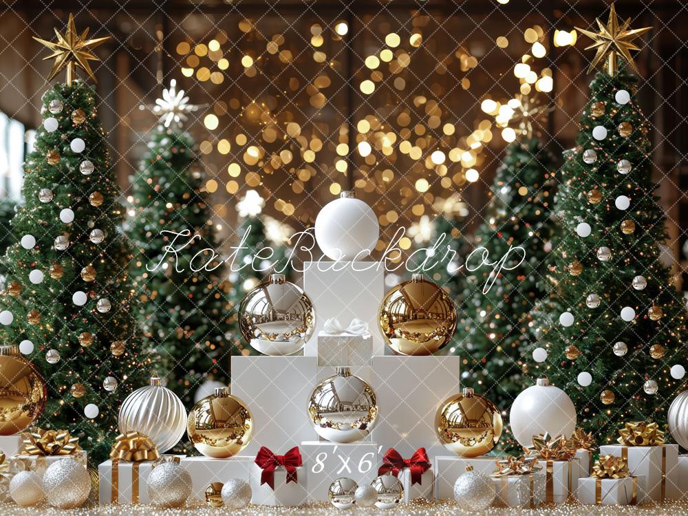 Kate Weihnachten Tannenbaum Kugeln Gold Hintergrund Entworfen von Mini MakeBelieve - Kate Backdrop.de