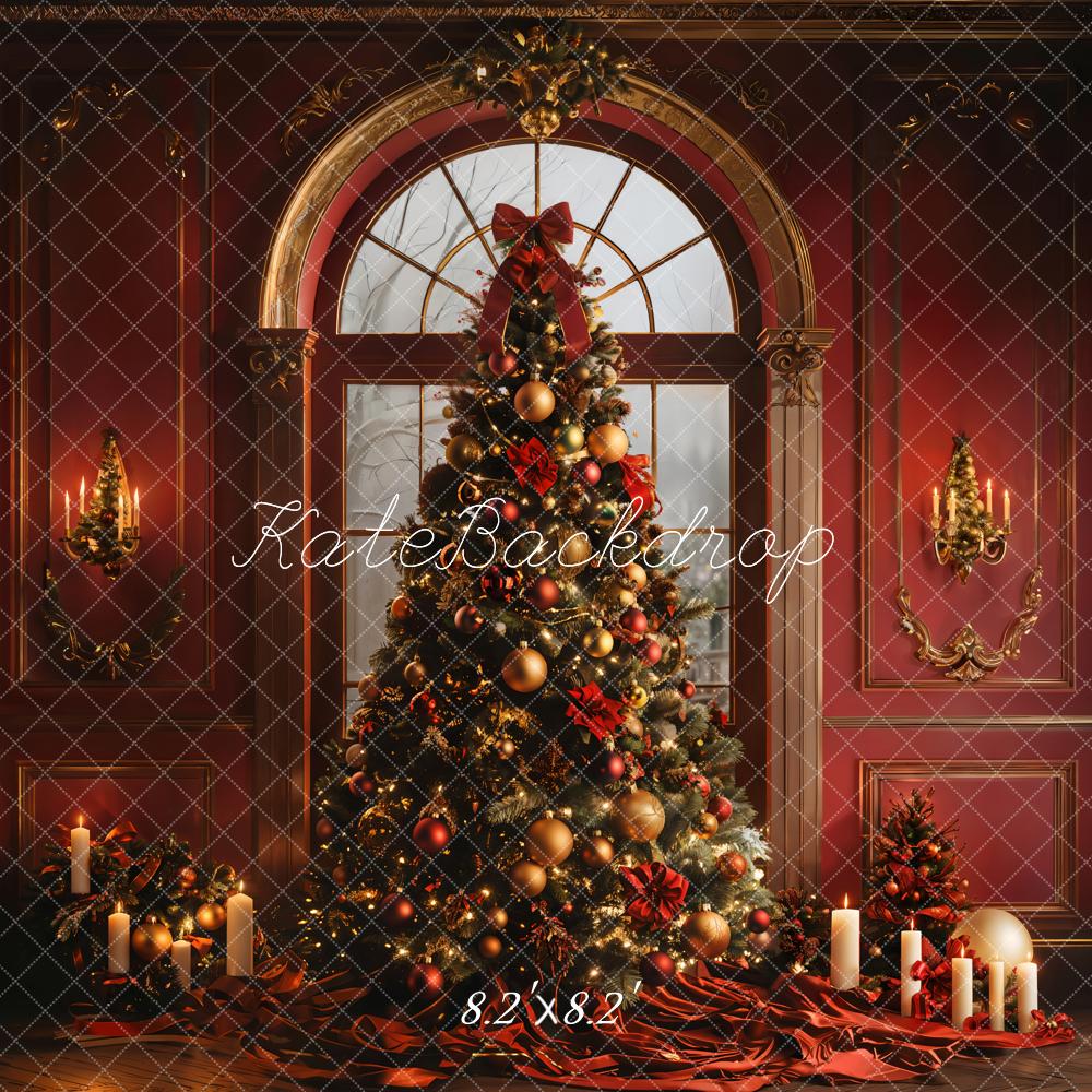 Kate Weihnachten Tannenbaum Kerzen Rot Hintergrund Entworfen von Emetselch - Kate Backdrop.de