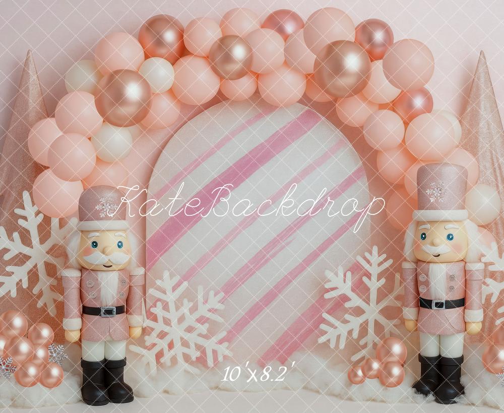 Kate Weihnachten Nussknacker Ballonbogen Rosa Hintergrund Entworfen von Mini MakeBelieve - Kate Backdrop.de