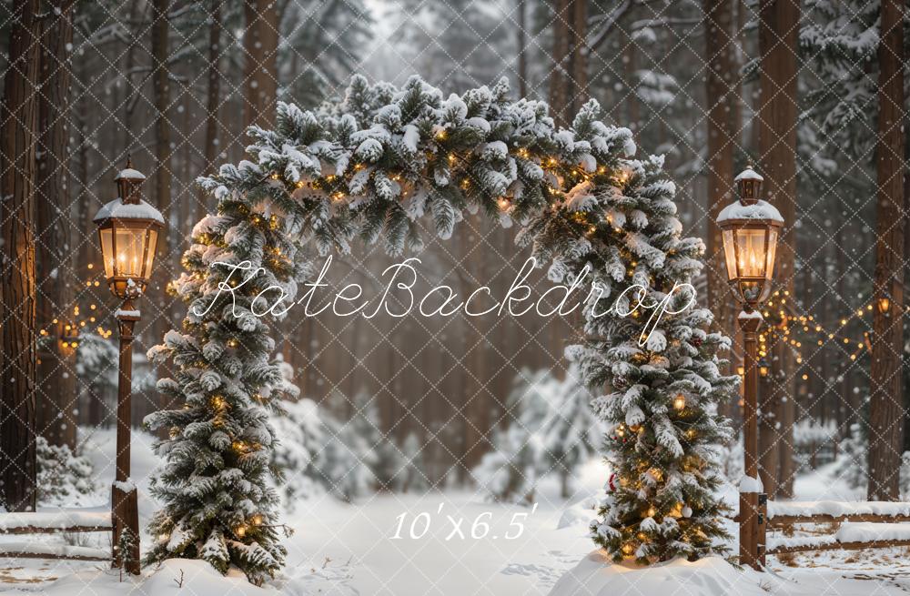 Kate Winter Blumenbogen Schnee Wald Hintergrund Entworfen von Emetselch - Kate Backdrop.de