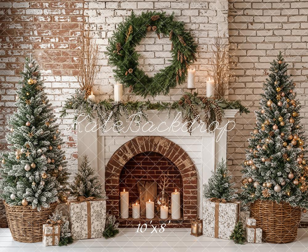 Kate Weihnachten Kamin Weihnachtsbaum Rustikal Fleece Hintergrund Entworfen von Emetselch - Kate Backdrop.de