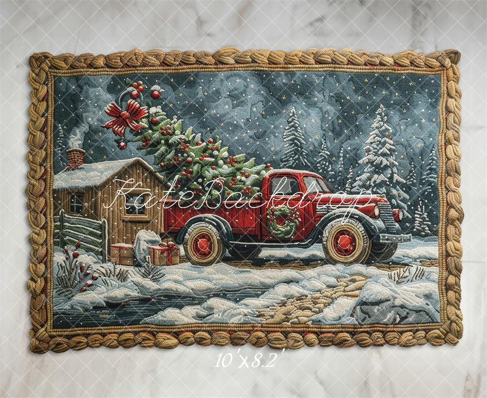 Kate Weihnachten Roter Truck Tannenbaum Schnee Hintergrund Entworfen von Laura Bybee - Kate Backdrop.de